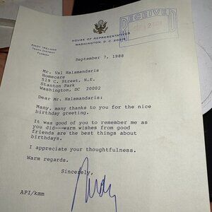 Andy Ireland Signed Autograph Letter 1988 – Congressman FL 10th District Sept 7